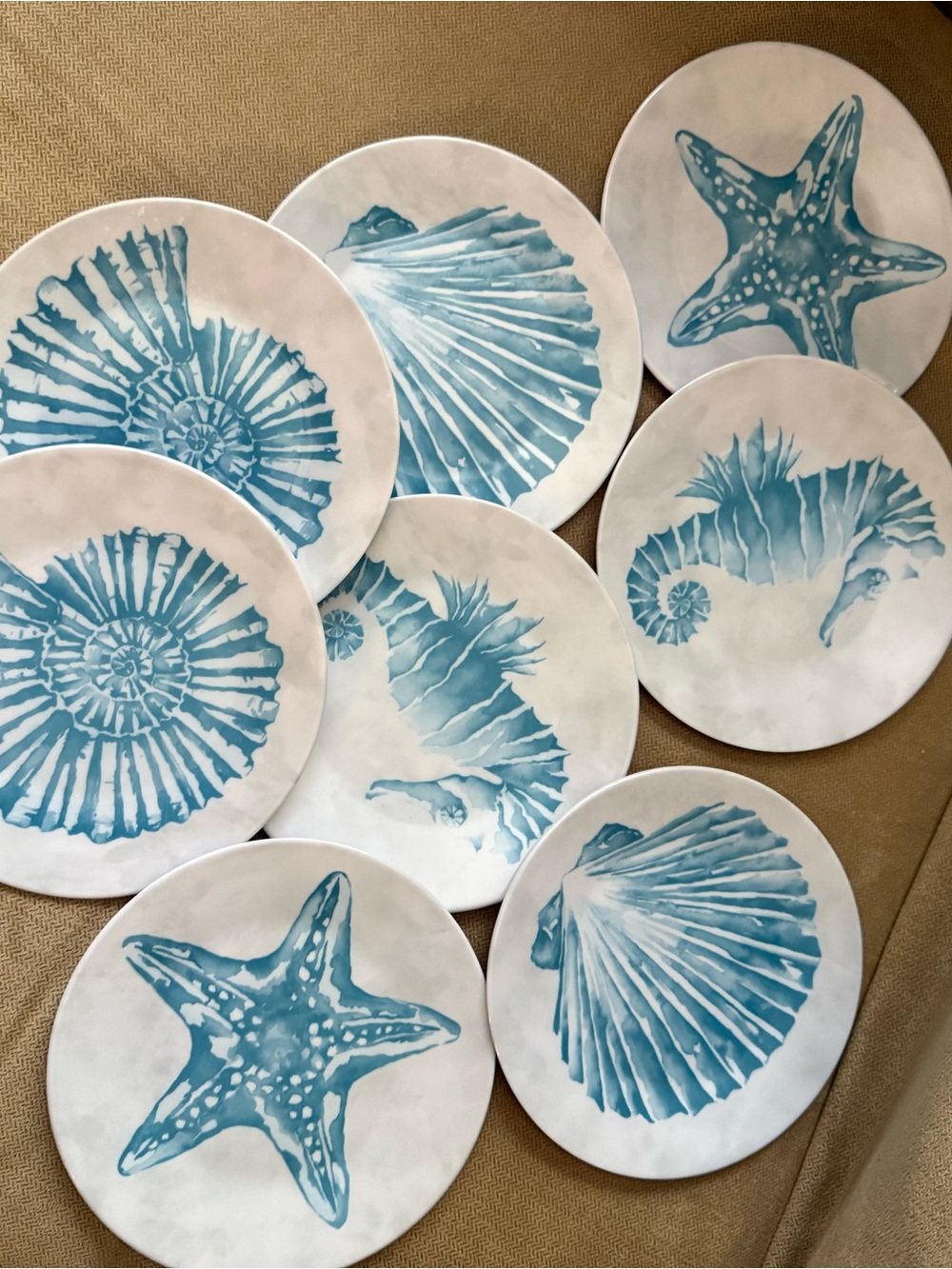 Coastal Blue Nautical Shell Ceramic Plate Set of 8 sm plates